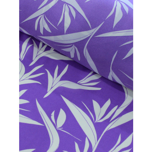 Tecido Crepe GGT Folhas Roxo e Branco
