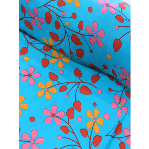 Tecido Crepe GGT Floral Tons Quentes e Azul