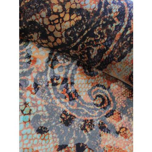 Tecido Crepe Chiffon Brocado Macro Cashmere Ferrugem