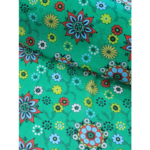 Tecido Crepe Chiffon Mandalas Verde e Branco
