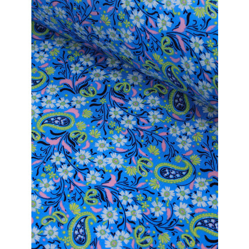 Tecido Viscose Texturizada Cashmere Azul Rosa e Verde