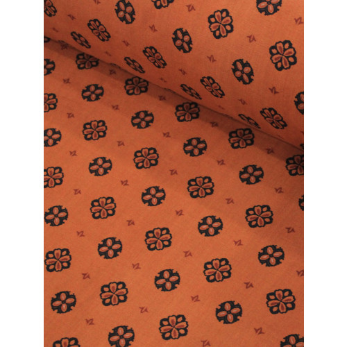 Tecido Viscose Porcelana Retro Preto e Terracota