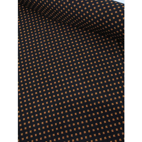Tecido Viscose Micro Trevo Preto Laranja