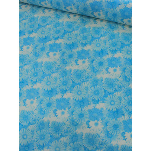 Tecido Linho Flores Azul e Bege