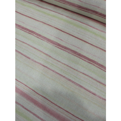 Tecido Linho Listras Aquarelas Vermelho Rosa Verde Bege