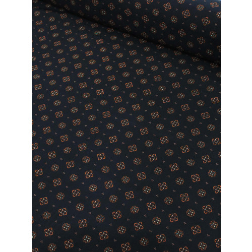 Tecido Viscose Porcelana Retro Terracota e Preto