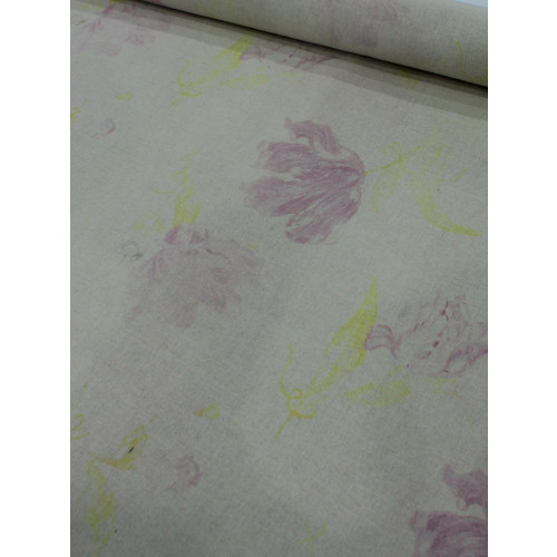 Tecido Linho Misto Aquarela Flores Rosa e Amarelo