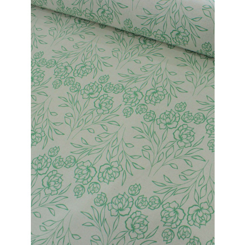 Tecido Linho Misto Traçado Flores Verde