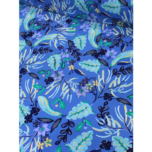 Tecido Crepe Koshibo Flores Azul e Verde
