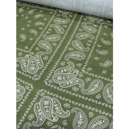 Tecido Viscose Premium Bandana Cashmere Verde e Branco