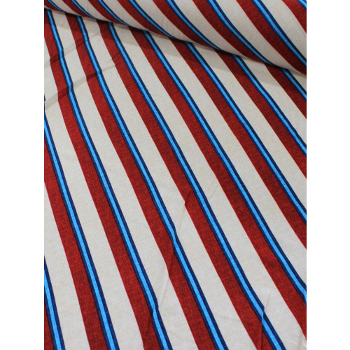 Tecido Viscose Listrado Vermelho e Azul