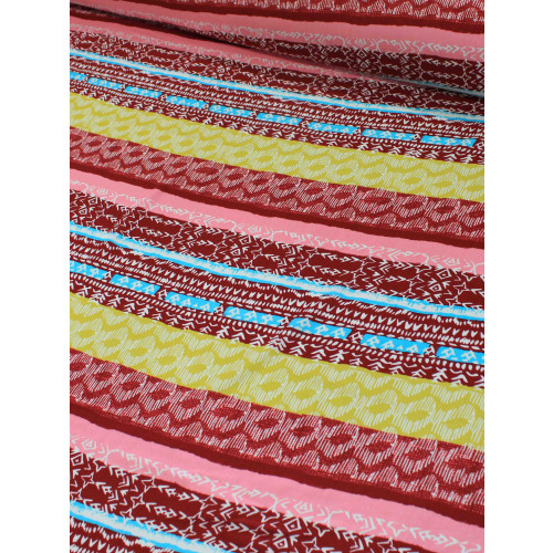 Tecido Viscose Listrado Étnico Vinho, Amarelo e Rosa