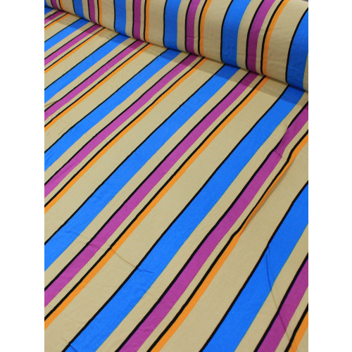 Tecido Viscose Listrado Bege, Azul e Roxo