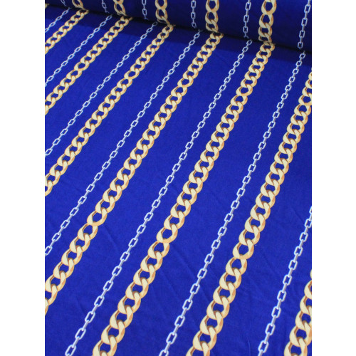 Tecido Viscose Correntes Azul e Dourado