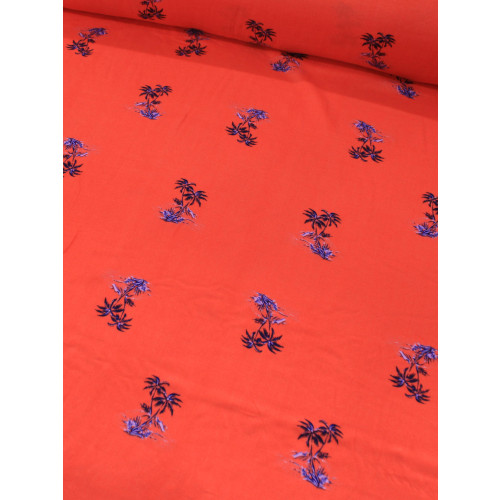 Tecido Viscose Mini Palmeiras Laranja e Azul