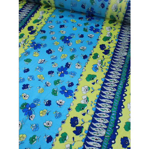 Tecido Viscose Floral Azul Amarelo e Verde