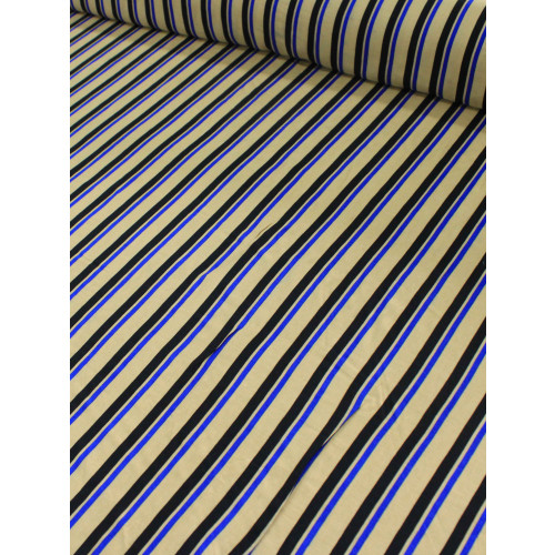 Tecido Viscose Listrado Bege Azul e Preto