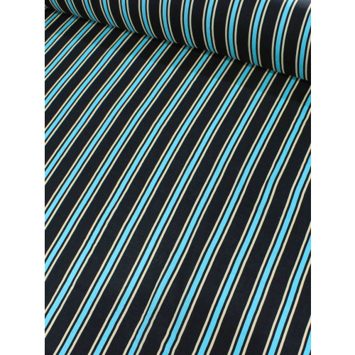 Tecido Viscose Listrado Preto Azul Turquesa e bege