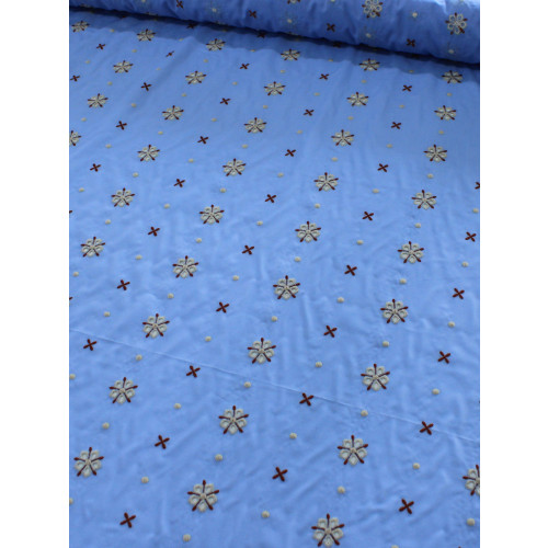Tecido Cambraia de Algodão Bordada Flor Gravataria Azul e Vermelho