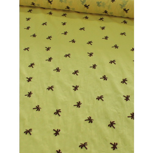 Tecido Cambraia de Algodão Bordada Mini Palmeiras Marrom e Amarelo