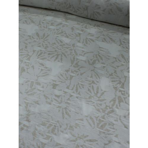 Tecido Viscolinho Brocado Devorê Floral e Geométrico Bege e Offwhite