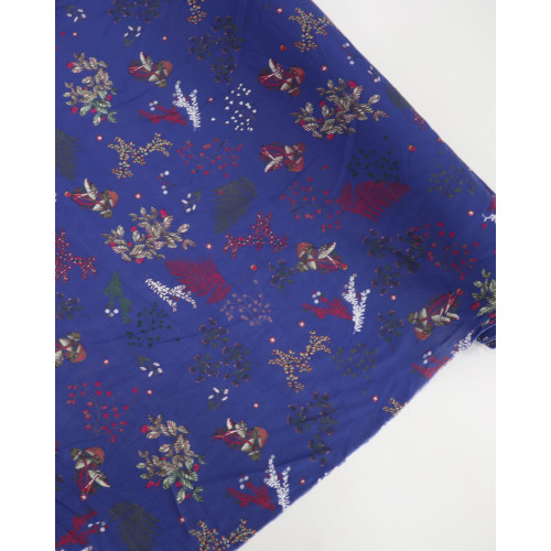 Tecido Viscose Ramos Florais e Cogumelos Colorido e Azul (0.9m)