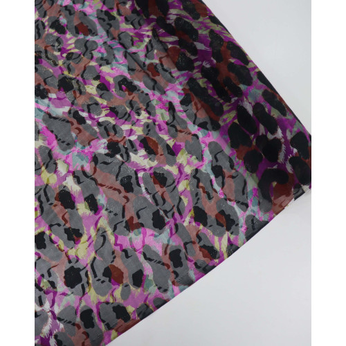 Tecido Crepe Chiffon Brocado Animal Print Marrom, Lilás e Preto (0.5m)