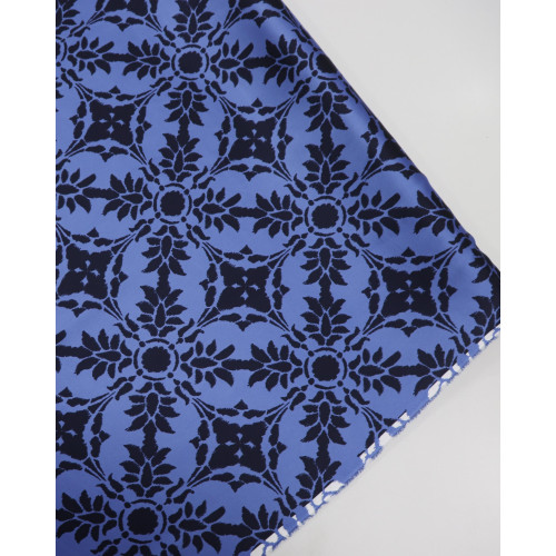 Tecido Crepe Silk Italiano Estampa e Barrado Tons de Azul