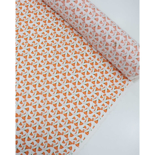 Tecido Tricoline com Elastano Micro Floral Laranja