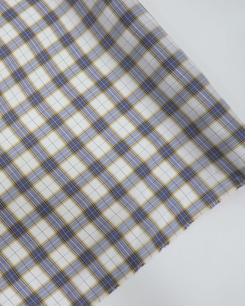 Tecido Tactel Italiano Quadriculado Duplo Amarelo Azul e Offwhite