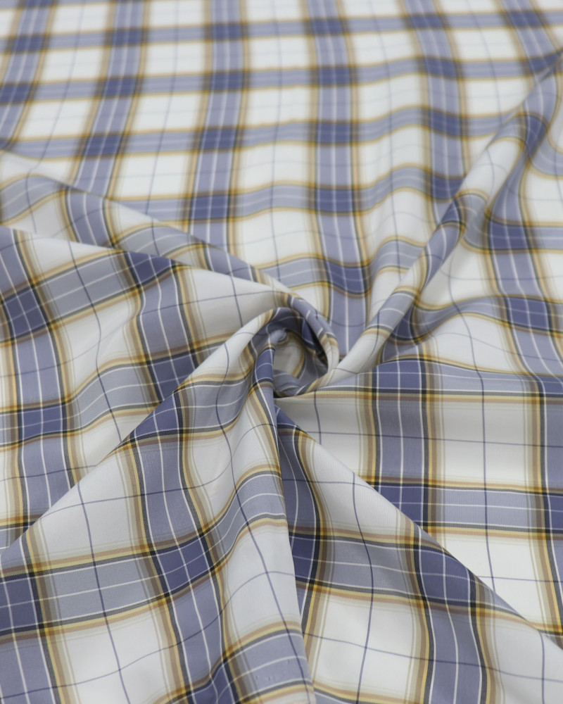 Tecido Tactel Italiano Quadriculado Duplo Amarelo Azul e Offwhite