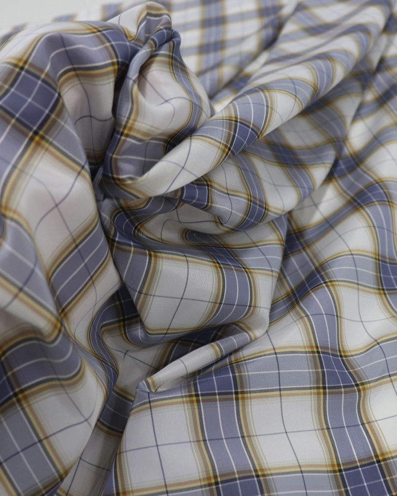 Tecido Tactel Italiano Quadriculado Duplo Amarelo Azul e Offwhite