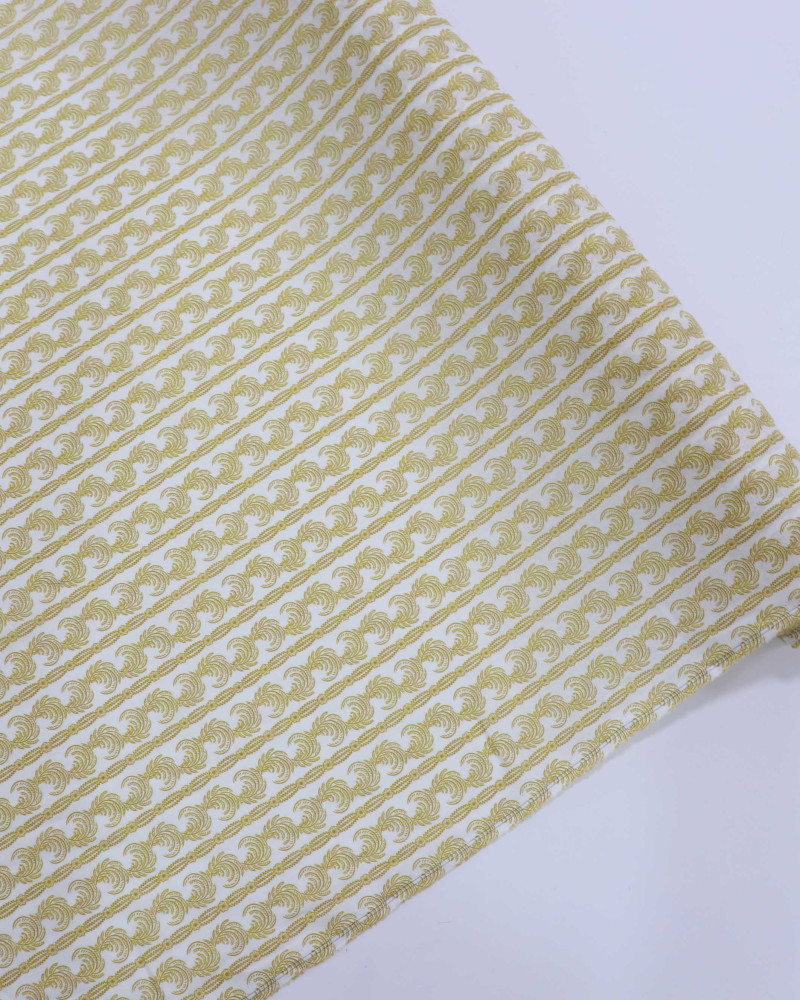 Tecido Cambraia de Linho Micro Ramos em Listra Amarelo e Branco