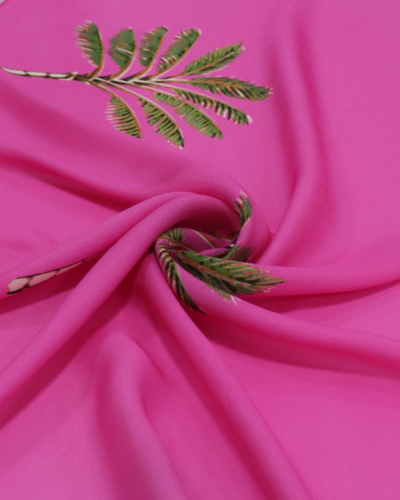 Tecido Crepe GGT Italiano Palmeiras Verde e Rosa