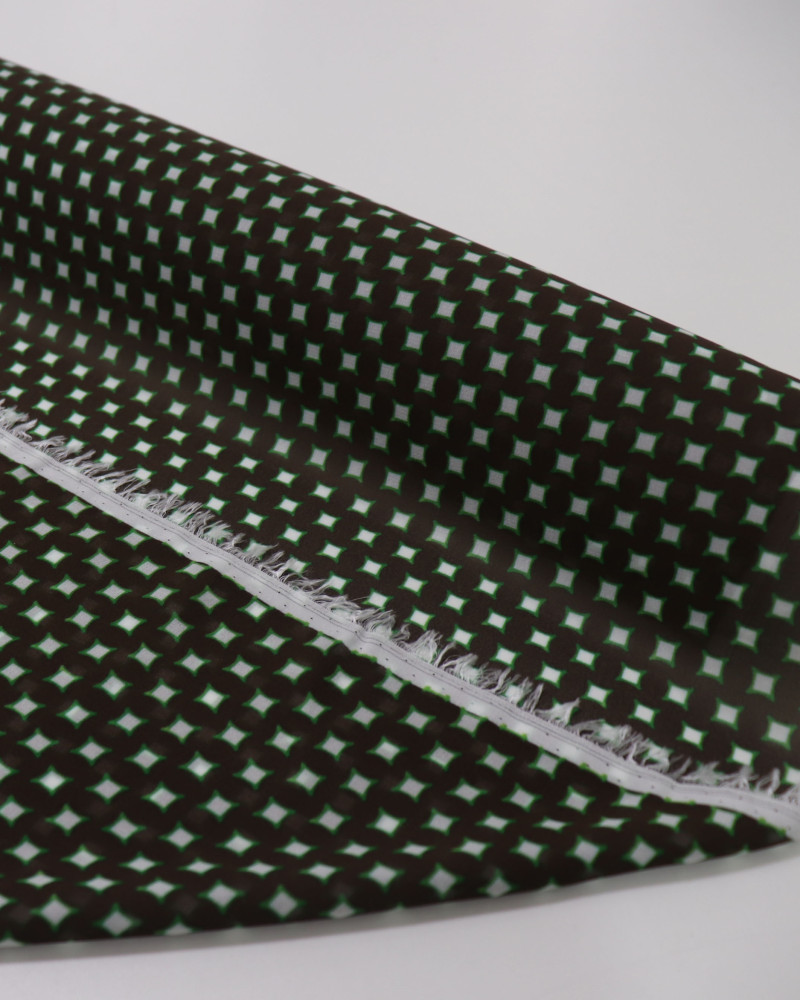 Tecido Crepe Chiffon Italiano Micro Geométricos Sobreposto Branco e Verde