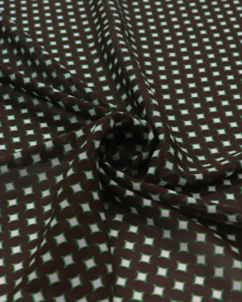 Tecido Crepe Chiffon Italiano Micro Geométricos Sobreposto Branco e Verde