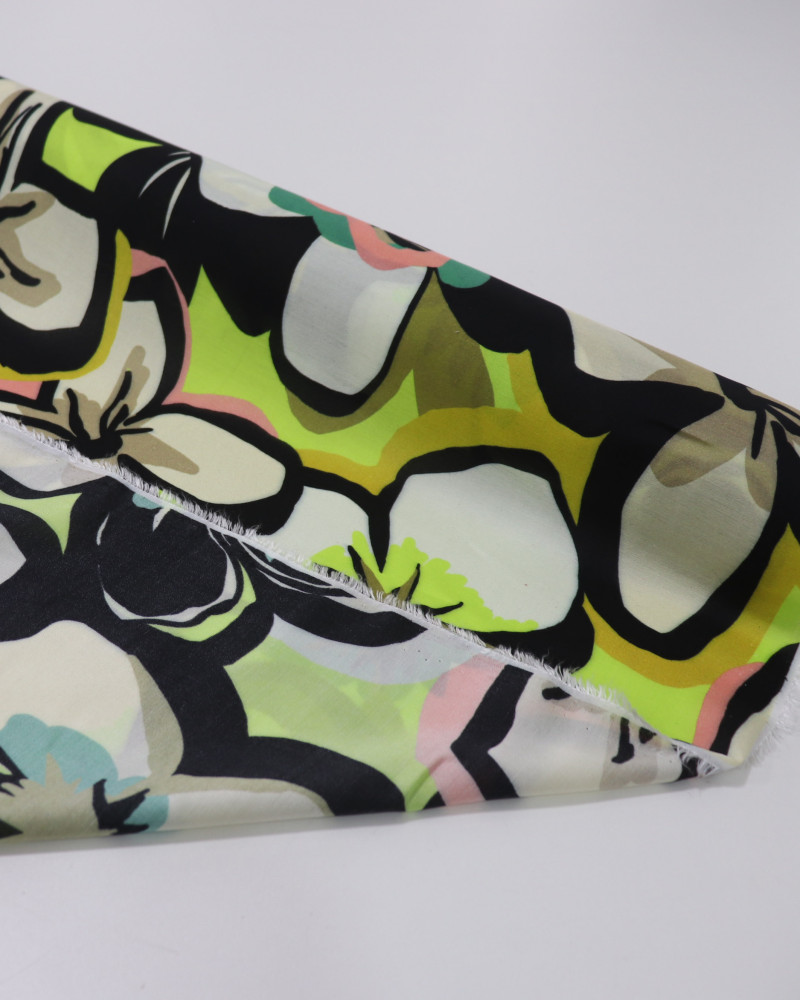 Tecido Crepe Chiffon Italiano Campo Floral Abstrato Colorido