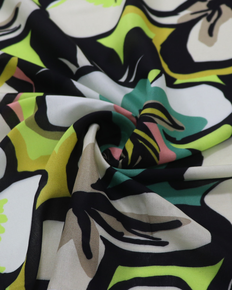 Tecido Crepe Chiffon Italiano Campo Floral Abstrato Colorido