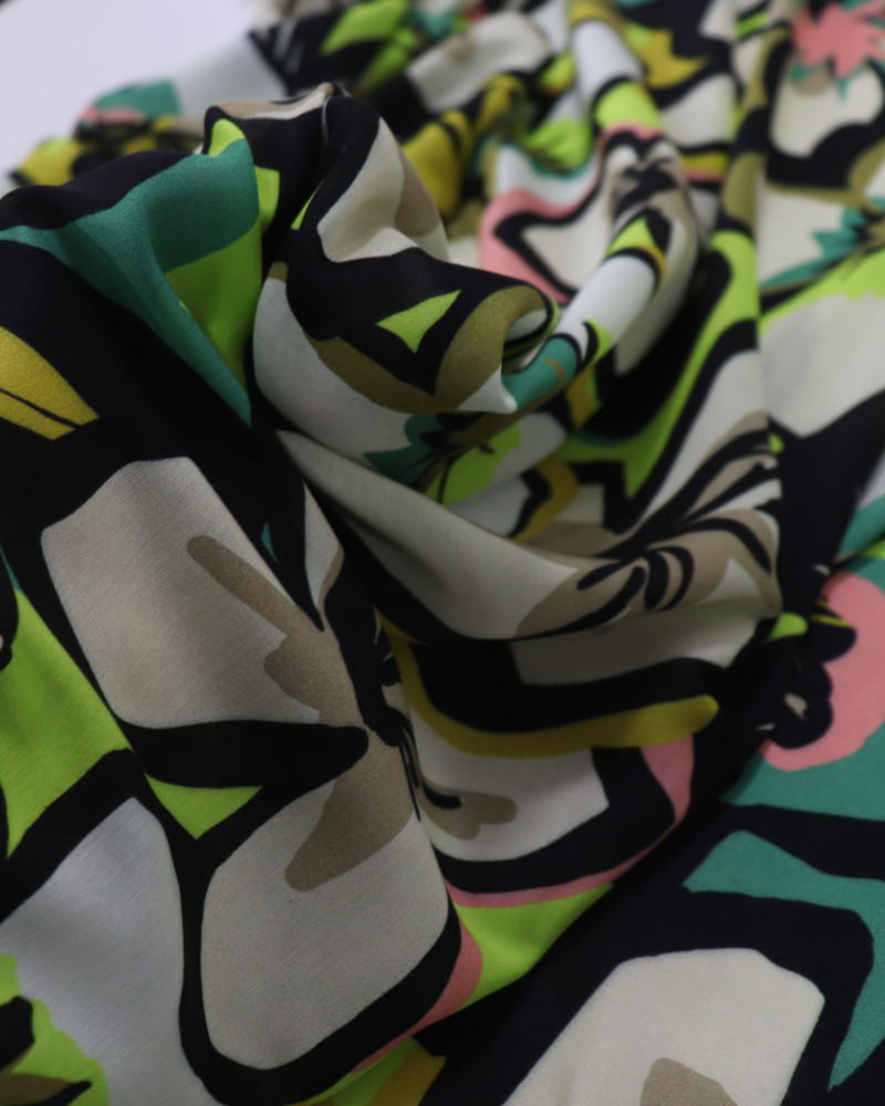 Tecido Crepe Chiffon Italiano Campo Floral Abstrato Colorido