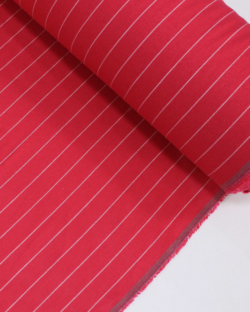 Tecido Linho Misto Rústico com Elastano Risca de Giz Magenta