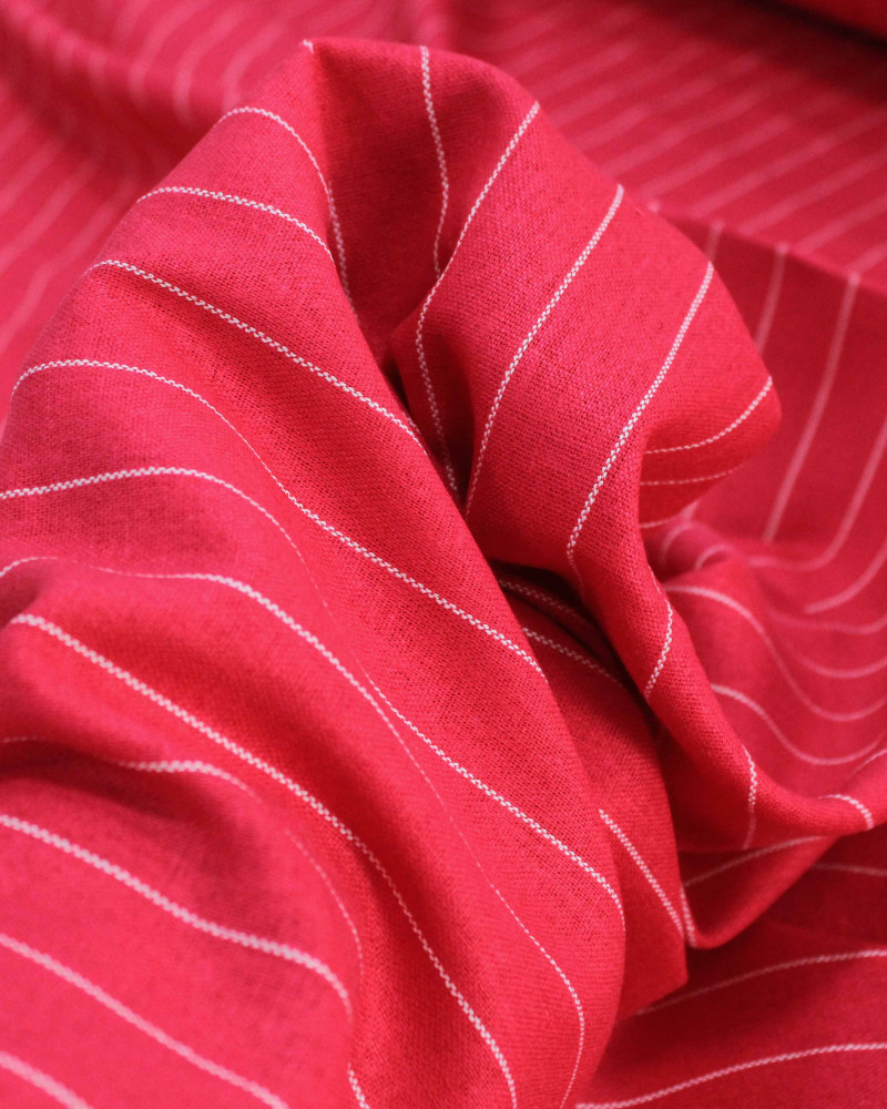 Tecido Linho Misto Rústico com Elastano Risca de Giz Magenta