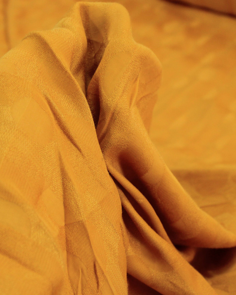 Tecido Viscose Texturizada Listras e Poá Brocado Amarelo Queimado