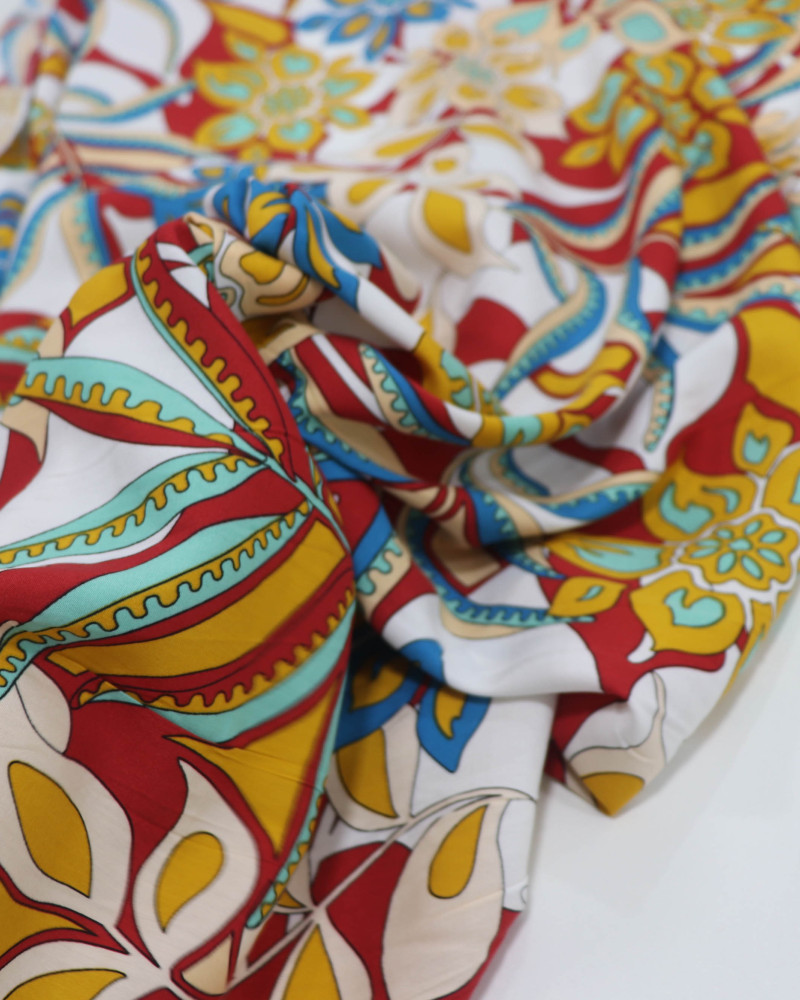 Tecido Viscose Boho Floral Tons Quentes
