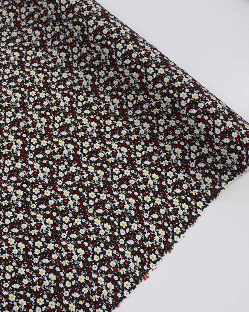 Tecido Viscose Margaridas Amarelo, Branco e Preto