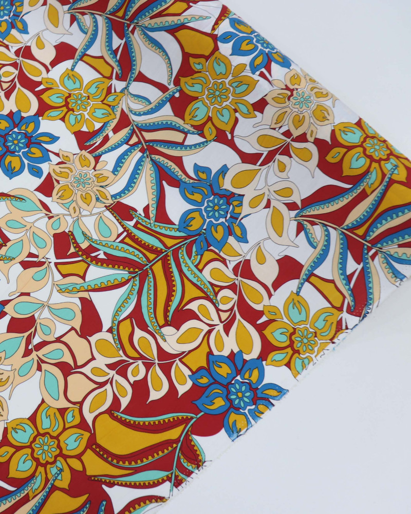 Tecido Viscose Boho Floral Tons Quentes