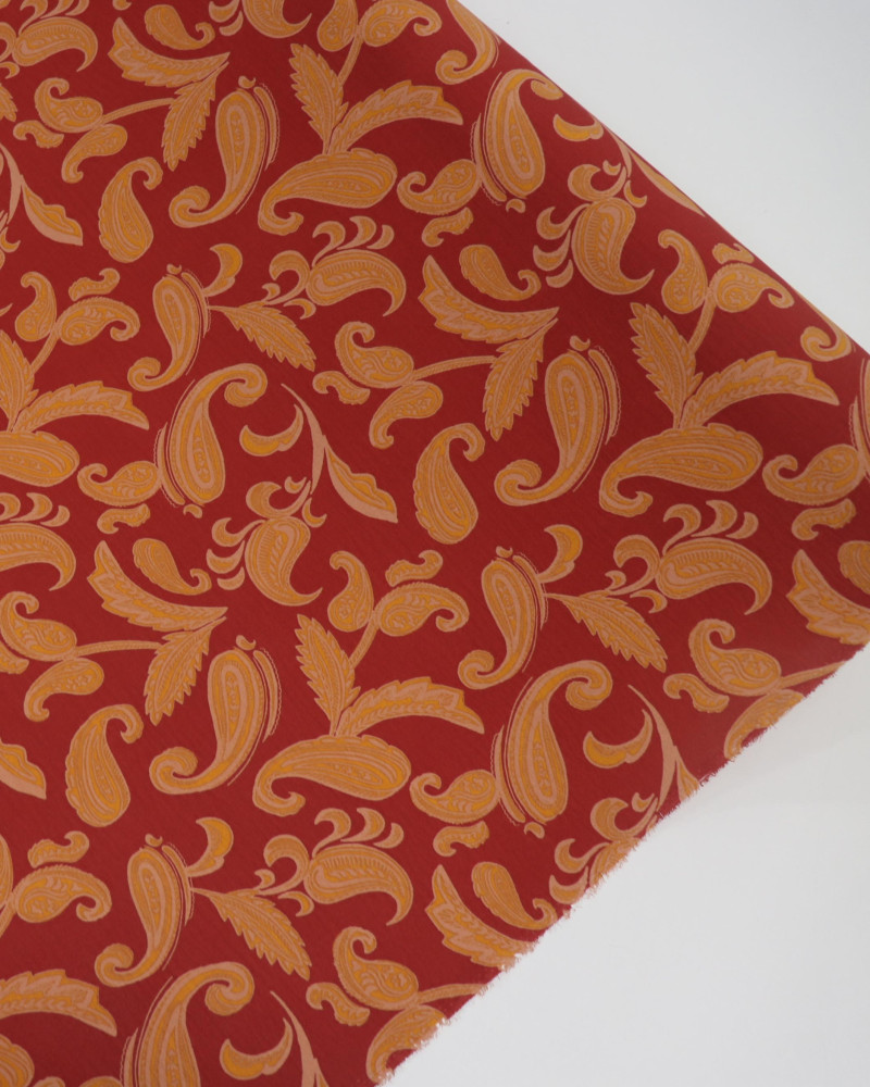 Tecido Crepe Koshibo Ramos em Casmere Amarelo, Bege e Vermelho
