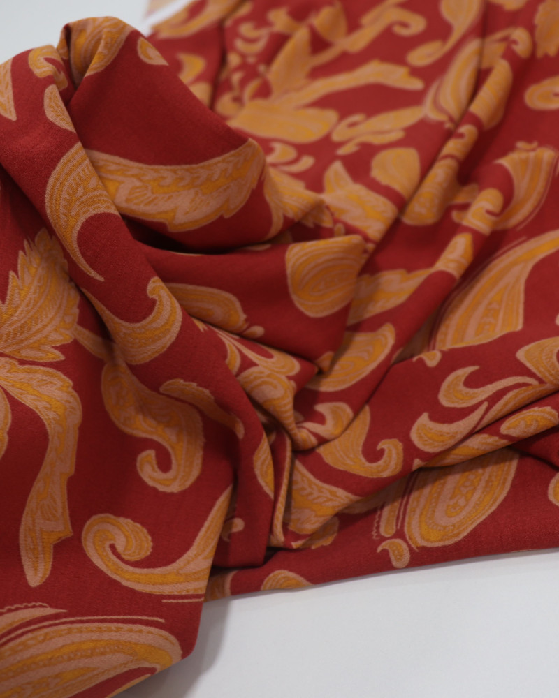 Tecido Crepe Koshibo Ramos em Casmere Amarelo, Bege e Vermelho