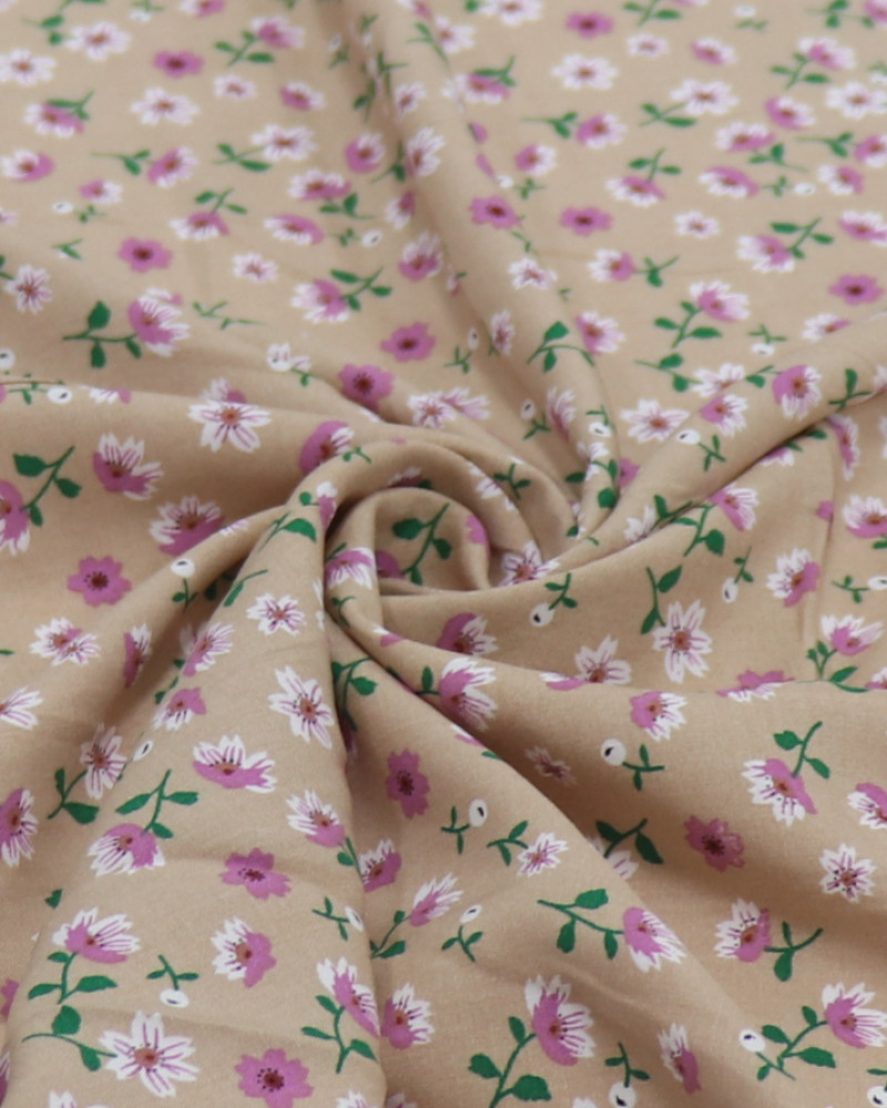 Tecido Viscose Micro Floral Lilás, Verde e Nude