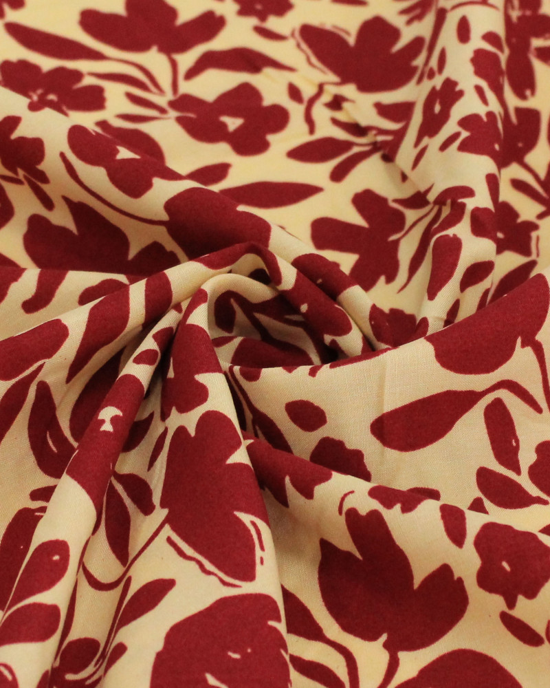 Tecido Viscose Ramos Abstratos Vermelho e Amarelo