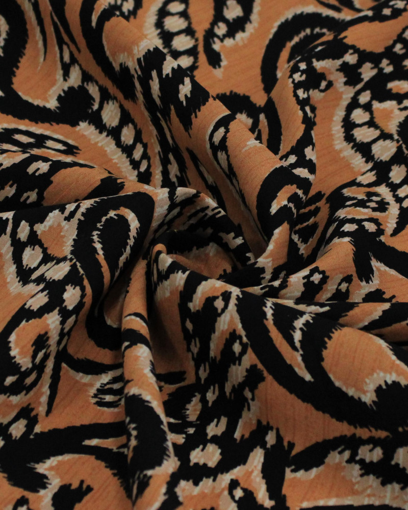 Tecido Viscose Cashmere Abstrata Nude, Preto e Argila